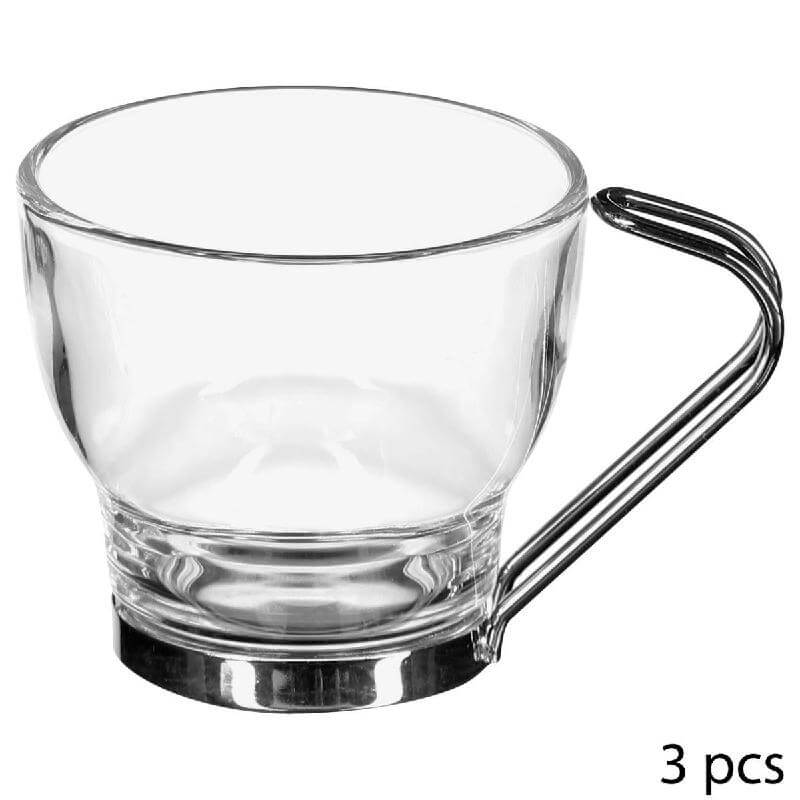 Set 3 Tazas de Café Vidrio y Metal 110 cc Secret de Gourmet