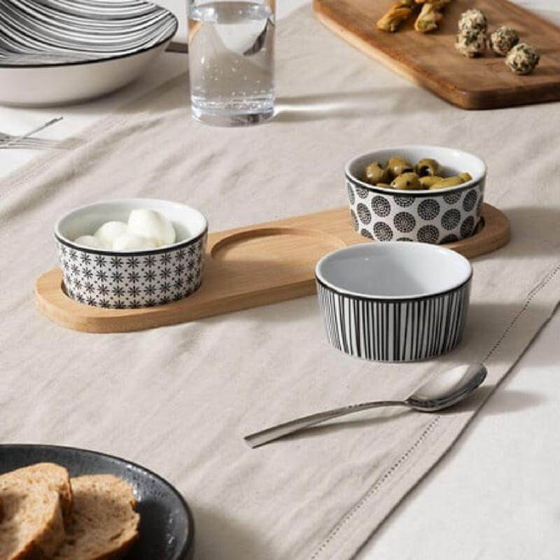 Set Aperitivo 4 Pza Cerámica Bandeja Bambú Secret de Gourmet